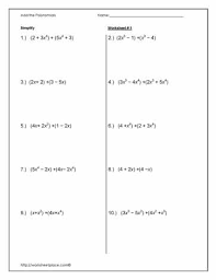 Polynomials Addition 1 Worksheets