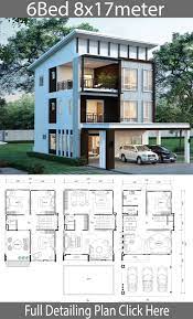 House Design Plan 8x17m With 6 Bedrooms House Idea House Construction Plan Sims House Plans Modern House Plans
