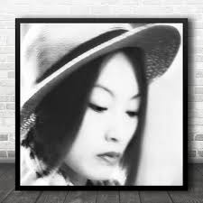 Portrait Person Woman Face Vintage Retro Grain Grainy Marlene Square Wall  Art Print