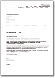 Lesen sie, was eine innerbetriebliche bewerbung beinhalten muss und was zu beachten ist, wenn sie sich intern bewerben. Absage Einer Bewerbung Um Einen Ausbildungsplatz Ch Musterbrief Download