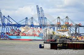 In The Background A Church Tower And A City Tugs Lead Out A Container Ship From The Port The Port Of Felixstowe Is Britain S Bigges Tower City Tower Felixstowe