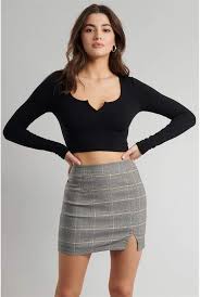Black And Yellow Checkered Skirt Garage The As If Skirt Gray Yellow Plaid In 2020 Checkered Skirt Outfit Cropped White Tee Trendy Skirts