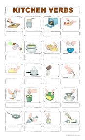 A prepositional verb is an idiomatic expression that combines a verb and a preposition to make a new verb with a distinct meaning. Kitchen Verbs English Esl Worksheets For Distance Learning And Physical Classrooms