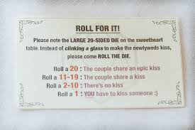 Learn how to kiss better, and get greater satisfaction we earn a commission for products purchased through some links in this article. D20 Kiss Game Make Wedding Guests Roll To Get You To Kiss Offbeat Bride