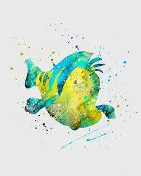 Flounder Little Mermaid Watercolor Art Print Watercolor Disney Disney Drawings Disney Paintings