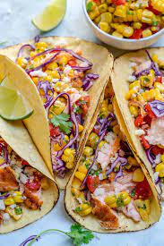 It's slightly spicy and smoky thanks to the smoked paprika. Salmon Tacos With Corn Salsa Recipe Healthy Fitness Meals
