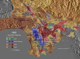 Los Angeles Demographics Map Race-Ethnic Majority Map, Los Angeles County, 1990 (Highlighting Central  Avenue)