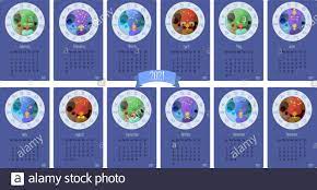 Kalender Fur 2021 Mit Niedlichen Sternzeichen Horoskop Zwolf Monate Im Jahr Mit Flachen Vektorgrafiken Fur Januar Februar Marz April Mai Juni Juli August September Oktober November Dezember Kalenderseiten Mit Madchen Mit