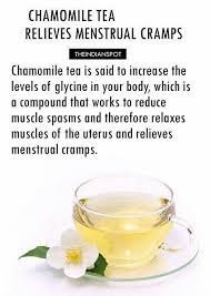 A handful of studies have found that the menthol in peppermint relaxes uterine muscles, mitigating the spasms that cause cramps. Chamomile Tea Relieves Menstrual Cramps Menstrual Cramps Tea For Menstrual Cramps Remedies For Menstrual Cramps