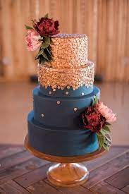 Copper And Navy Wedding Cake Goldweddingcakes Fall Wedding Cakes Rose Gold Wedding Cakes Sequin Wedding Cake