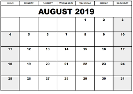 2019 August Calendar Holidays In Word Printable Calendar Template Calendar Word November Printable Calendar