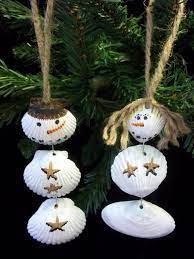 These cute little snowmen ornaments were inspired by the children's book, snowmen and night. making snowman ornaments with polymer clay is a simple craft that both kids and adults can make. Snowman Ornament Set His And Her Shellman For First Christmas Together 2011 Seashell Crafts Shell Crafts Crafts