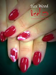 Red Nails Using Gelish Hot Rod Red And One Stroke Nail Art Bright Nails Red Nails One Stroke Nails Nails