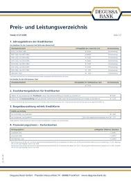 Degussa bank ag, postfach 200 123, 60605 frankfurt am main. Preis Und Leistungsverzeichnis Degussa Bank