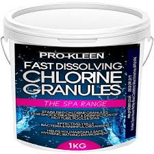 To shock your portable hot tub with chlorine granules: Pro Kleen 1kg Fast Dissolving Chlorine Granules Pro Kleen