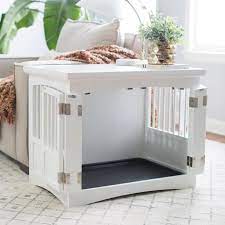 White Finish Attractive Side Table And Dog Crate In One It Can Be Placed In Any Living Room Or Bedroom Crate Furniture Dog Crate Furniture Dog Crate End Table