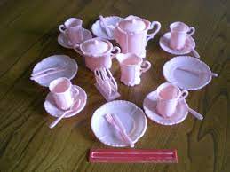 Delicate Plastic Pink Toy Tea Set 1940s Or Early 1950s Toy Tea Set Kids Tea Set Vintage Toys
