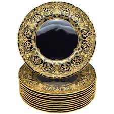 Black And Gold Dinner Plates Set Of Twelve Custom Order Lenox Black And Raised Paste Gold Dinner Plates Dinner Plates Dinner Table Setting Christmas Bathroom Decor