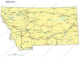 Montana Map With Cities And Rivers Montana Map Major Cities Roads Railroads Waterways Digital Vector Illustrator Pdf Wmf