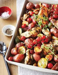 One Pan Lemon Herbed Chicken And Veggies Oh Sweet Basil Recipe Chicken Tray Bake Herb Chicken Recipes
