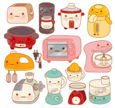 Set Of Adorable Kitchen Appliances Cute Kettle Lovely Oven Cute Animal Drawings Kawaii Cute Drawings Cute Drawlings