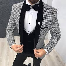 Save 5% with coupon (some sizes/colors) 3 Piece Houndstooth Men Suit Slim Fit For Dinner Party Prom Tailor Made Suit Groom Wedding Tuxedo Best Man Jacket Pants Vest Buy At The Price Of 81 36 In Aliexpress Com Imall Com