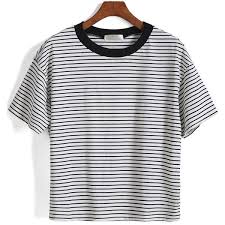 Black And White Striped Tee Short Sleeve Striped Loose White T Shirt 12 Liked On Polyvore Featuring Tops T Shirt Black And White T Shirts Black And White Shirt White Cotton T Shirts
