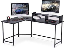 Great savings & free delivery / collection on many items. L Shaped Corner Desk Computer Gaming Desk With Monitor Stand Riser Home Office Writing Workstation Black 63 X 44 Inch Black Newegg Com