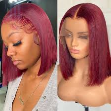 99J Burgundy Color Short Bob Wigs Straight Human Hair 13x4x1 Lace Front  Wigs Pre Plucked
