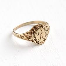Antique Art Deco Monogrammed R 10k Yellow Gold Ring Vintage 1920s Flower Size 4 Etched Initial Signe Antique Jewelry Art Deco Engagement Ring Vintage Jewelry
