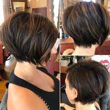 Asymmetrical Brown Balayage Bob Short Hair With Layers Haircut For Thick Hair Short Brunette Hair