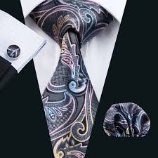 3pc Silk Necktie Set Color Gray Blue Pink And Gold 59 Length 3 4 Width Matching Cufflinks And Pocket Squa Ties Mens Fashion Ties Mens Tie And Pocket Square