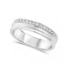 18ct White Gold Polished Line 14 Carat Diamond Edge Wedding Band 14 Carat Diamond White Gold Diamond Wedding Rings White Gold