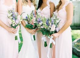 Wild Flower Bridal Bouquet With Blush Bridesmaids Gowns Gorgeous Wedding Bouquet Mint Bridesmaid Dresses Bridesmaid