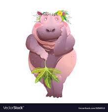 Naked shy hippopotamus lady bathroom print cartoon