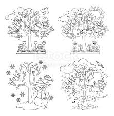 Black And White Outline Fall Tree Clipart Four Seasons Trees Clipart And Vector With Spring Summer Fall And Winter Trees Coloring Vector Illustration Tree Art Tree Coloring Page Four Seasons