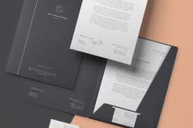 A Overhead Psd Stationery Mockup Including A Psd Presentation Folder With Its Business Card And L Business Card Mock Up Stationery Branding Presentation Folder