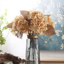 The top of the pick measures 4.125 inches wide x 2.25 inches tall and 4 inches wide x 2.5 inches tall. Artificial Flowers 5 Stems Tan Silk Hydrangea Fake Floral Vanrina
