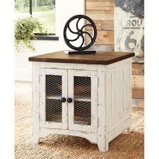 Walnut end table open cabinet. Signature Design By Ashley Wystfield End Table In Vintage White And Warm Brown Nebraska Furniture Mart