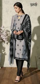 Black And Silver Combination Gown Soch Silver Grey And Black Embroidered Chanderi Dress Materials Saiz Rts 31007 Dress Materials Indian Designer Wear Dresses