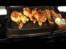 Cooked chicken thigh fillet should have an internal temperature between 165f to 170f. Baked Chicken Drumsticks In George Foreman Using Deep Dish Baking Pan Youtube
