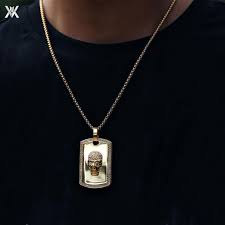 skull pendant 钛钢骷髅头军牌吊坠项链嘻哈hiphop男女简约毛衣链in 2021 skull pendant dog tag necklace tag necklace