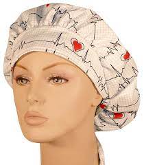 Designer Bouffant Medical Scrub Cap Heartbeats On White Cg12elbyj07 Hats For Short Hair Scrub Caps Medical Scrubs