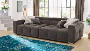 Das sofa und sein drumherum. Big Sofa Trento Stoff Samtweich Grau Kopfteilverstellung