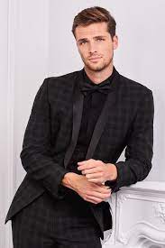 Mens 2 piece suit for sale, from next. Mens Next Black Tailored Fit Check Tuxedo Suit Jacket Black Black Check Suit Black Suit Men Formal Men Outfit
