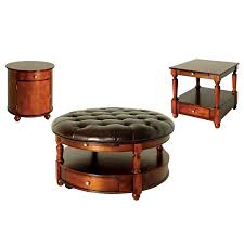 Offers all the style and display space yet doesn't take up much room. Have To Have It Steve Silver Brewster Round Cherry Wood Coffee Table With Leather Leather Coffee Table Round Ottoman Coffee Table Leather Ottoman Coffee Table