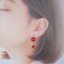春 和風 梅の花のピアス 赤 全3色 boncuklu kupeler boncuk isi boncuk