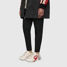 White Leather Men S Rhyton Sneaker With Mouth Print Gucci Canada