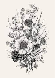 Illustration Of Bouquet Spring Flowers And Twig Peonies Spirea Cherry Blossom Vintage Flower Tattoo Botanical Illustration Vintage Flower Tattoo Shoulder