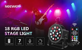 Amazon Com Neewer Stage Light Dj Uplighting 18 Rgb Led Sound Activated Par Light With Remote Control Compatible With Dmx 7 Modes Led Up Lights For Wedding Event Party Bar Club Musical Live